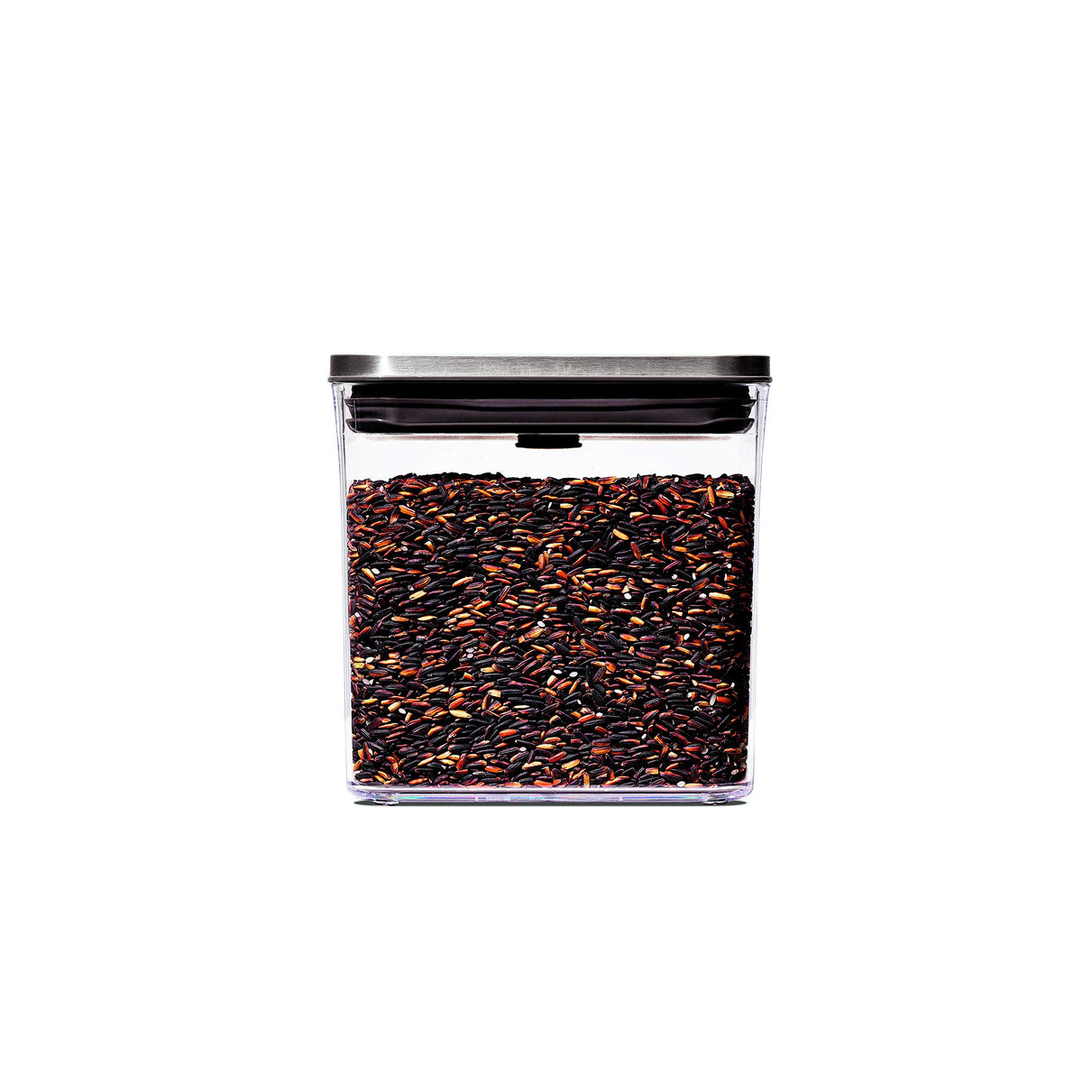 OXO Steel POP 1.7 qt brown-sugar container maintains moisture with airtight seal.