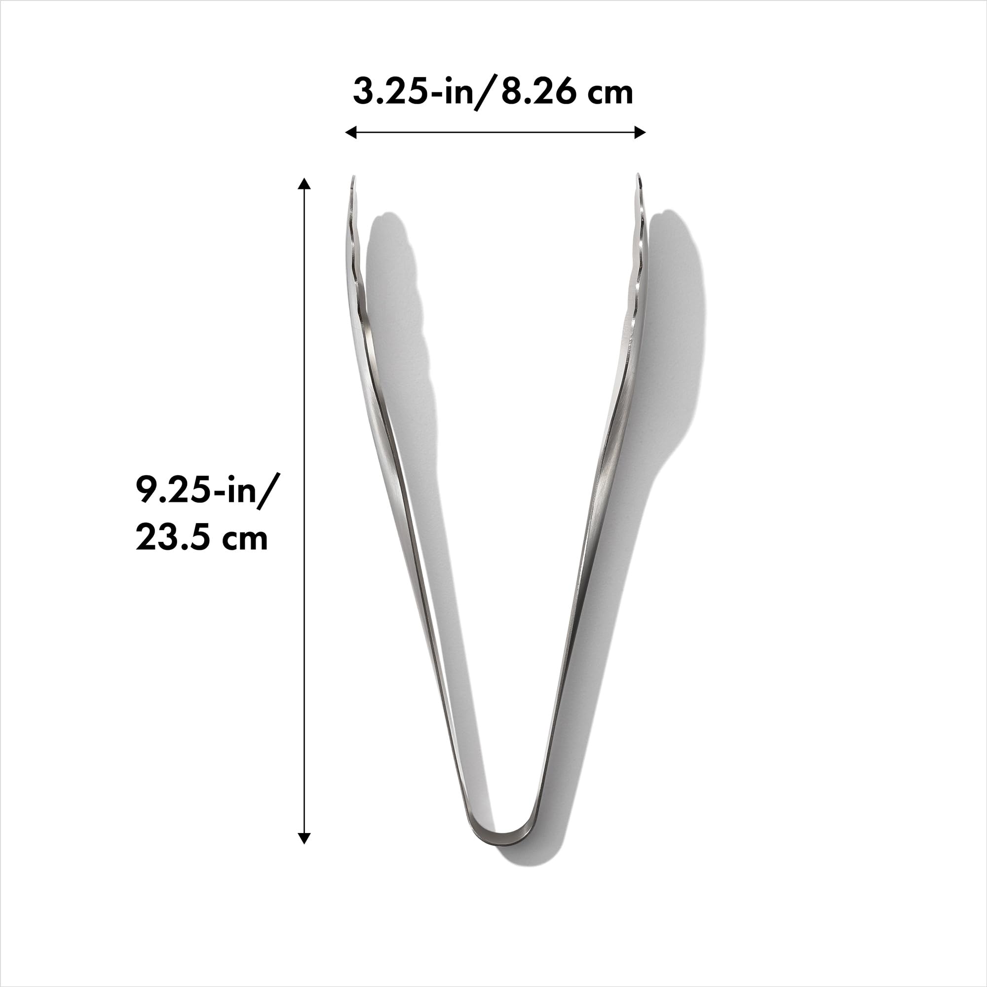 OXO Steel Serving Tongs non-slip handle close-up shows secure lifting