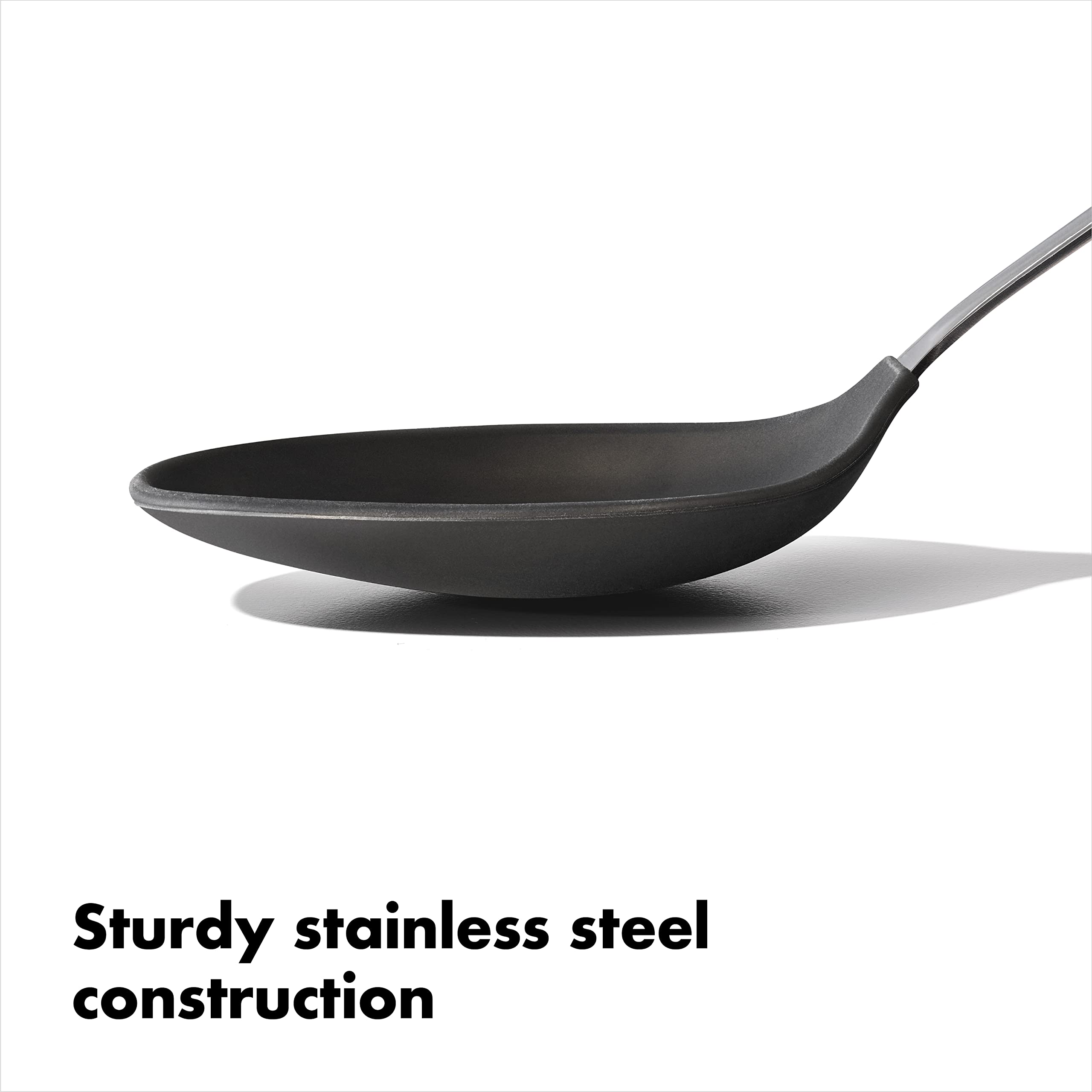 OXO Steel Silicone Cooking Spoon features a comfy, non-slip handle for confident control