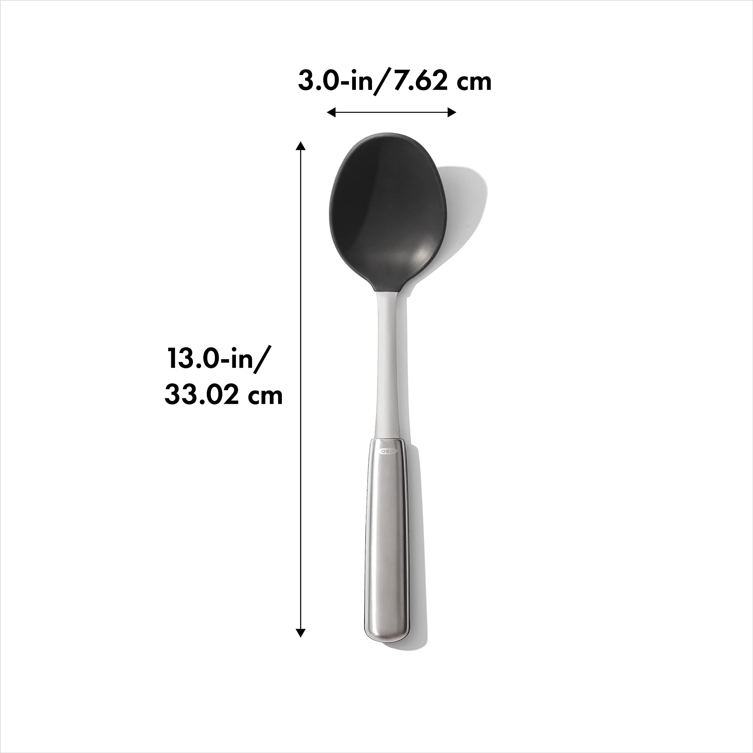OXO Steel Silicone Cooking Spoon in non-stick pan to prevent scratches while stirring