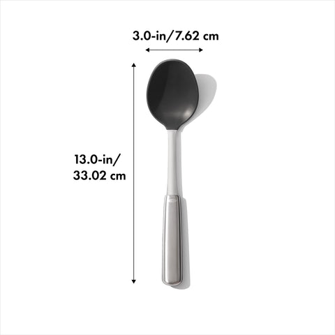 OXO Steel Silicone Cooking Spoon in non-stick pan to prevent scratches while stirring