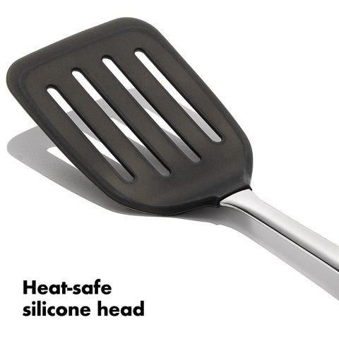 OXO Steel Silicone Flexible Turner in action from pan to plate