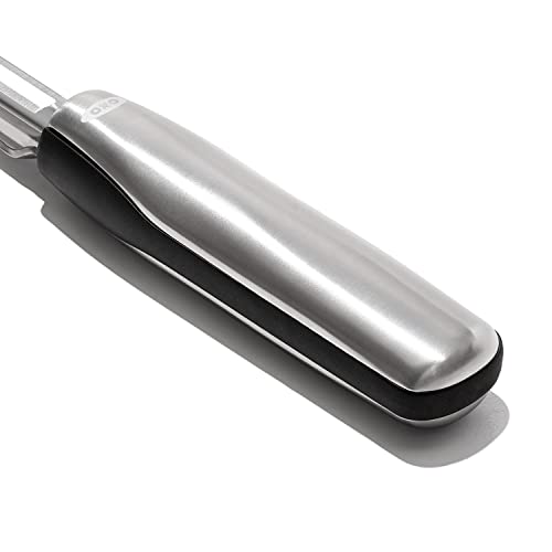 OXO Steel Swivel Peeler in use peeling apples demonstrating smooth motion