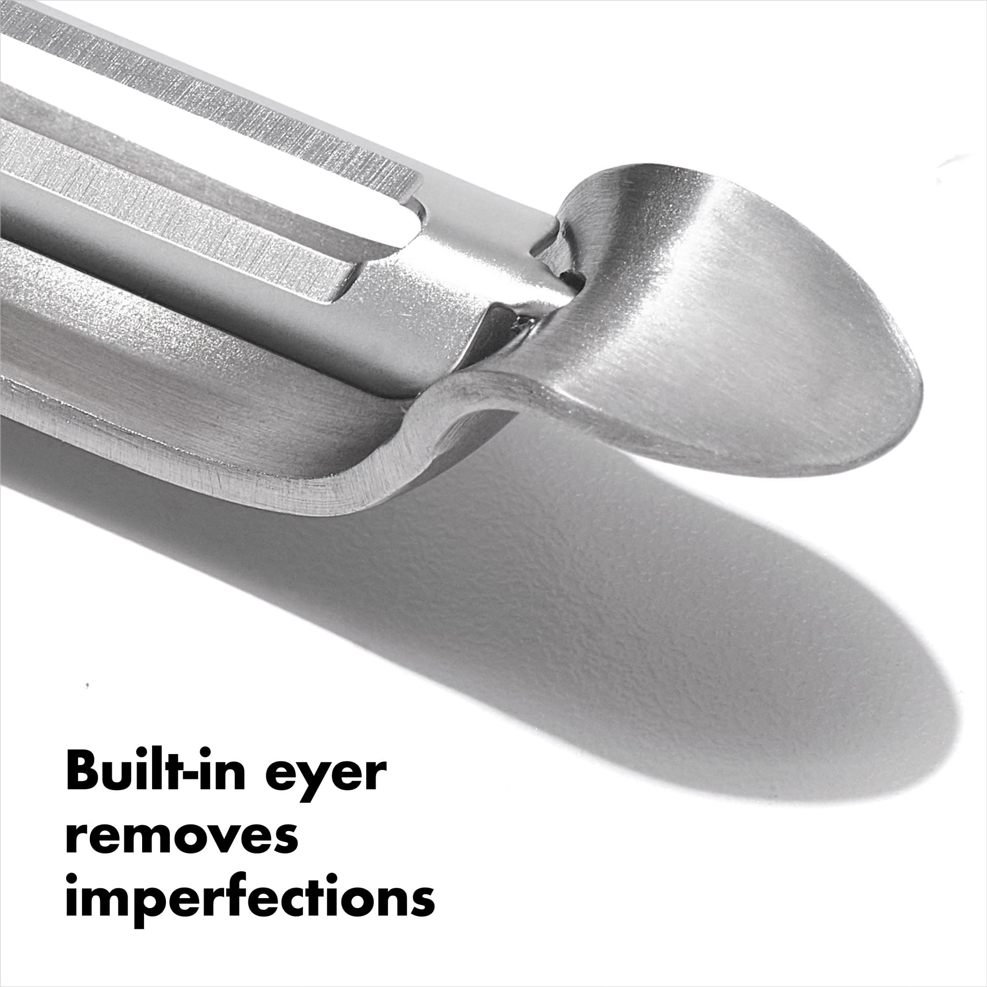 OXO Steel Swivel Peeler compact design for easy storage