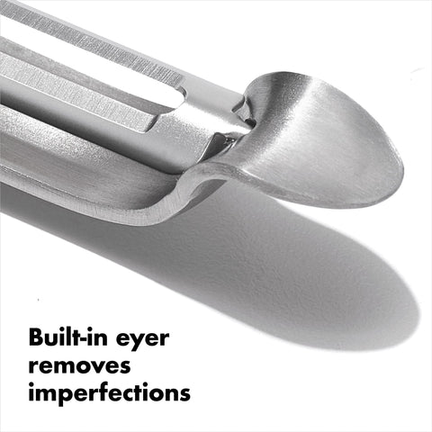 OXO Steel Swivel Peeler compact design for easy storage