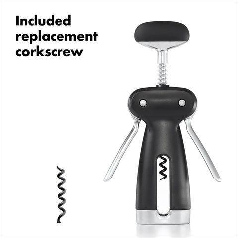 OXO SteeL Winged Corkscrew in action removing a cork smoothly