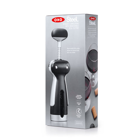 Soft non-slip knob turns smoothly for precise corking control