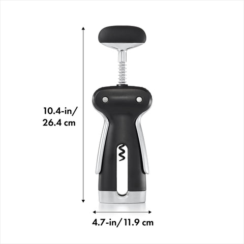 OXO SteeL Winged Corkscrew wings extended for effortless cork extraction