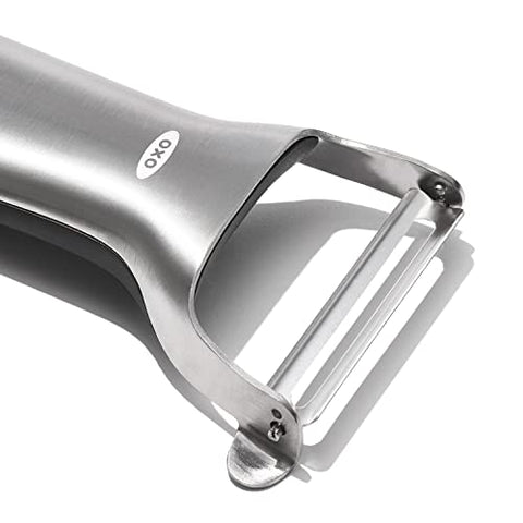 OXO Steel Y-Peeler blade swivels for easier maneuvering around curves