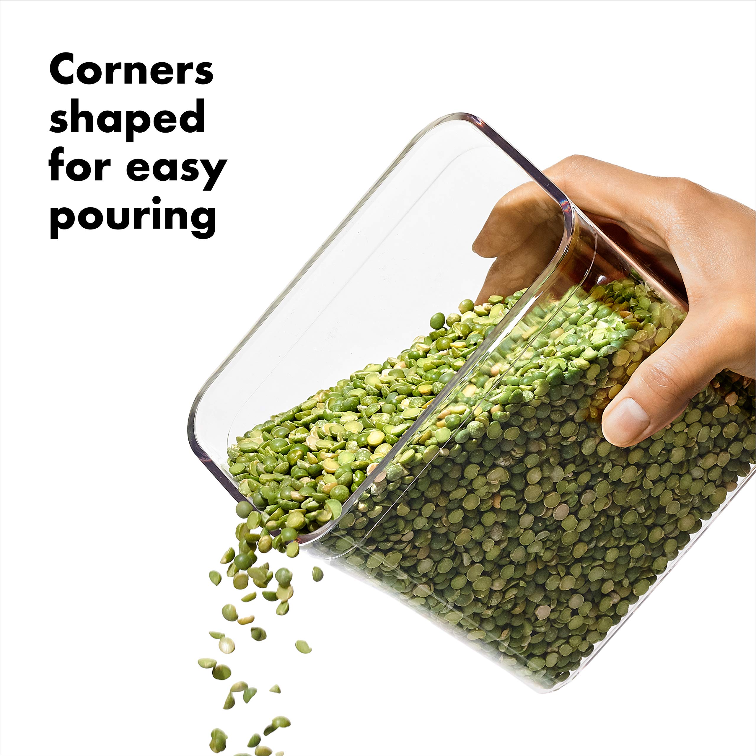 OXO STL POP rectangle medium dishwasher-safe container and gasket for easy cleaning.