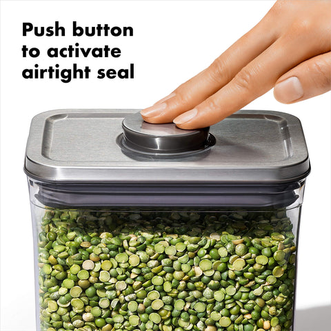 OXO STL POP rectangle medium stackable design saves counter space.
