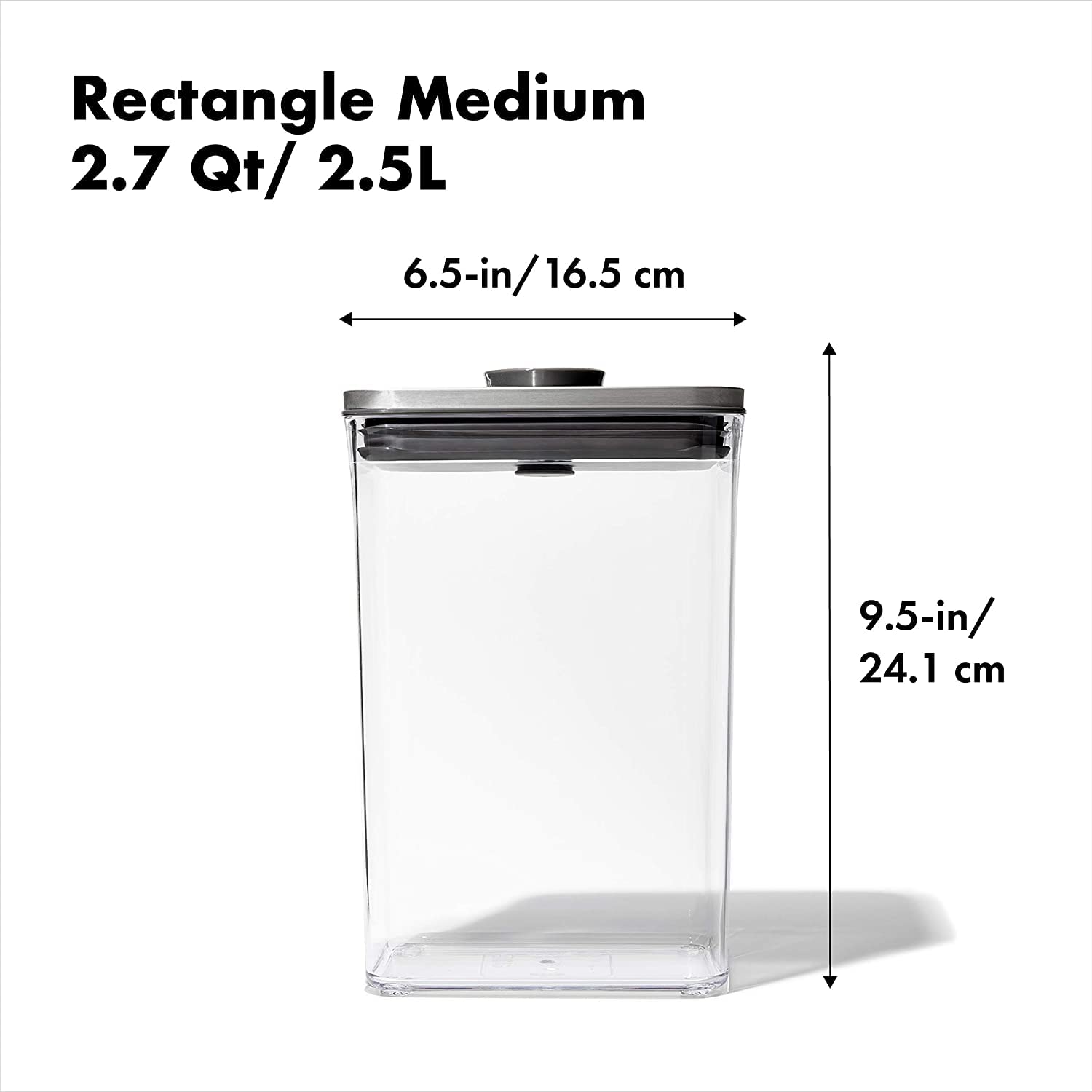 OXO STL POP rectangle medium one-handed opening for quick access.