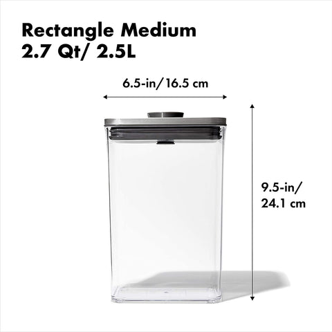 OXO STL POP rectangle medium one-handed opening for quick access.