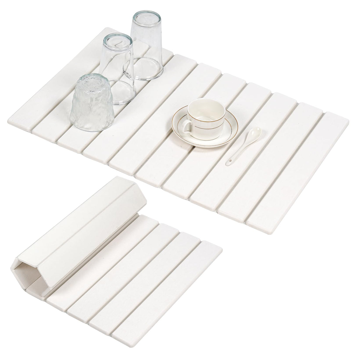 Oxydrily stone drying mat on counter showing large drying surface for dishes