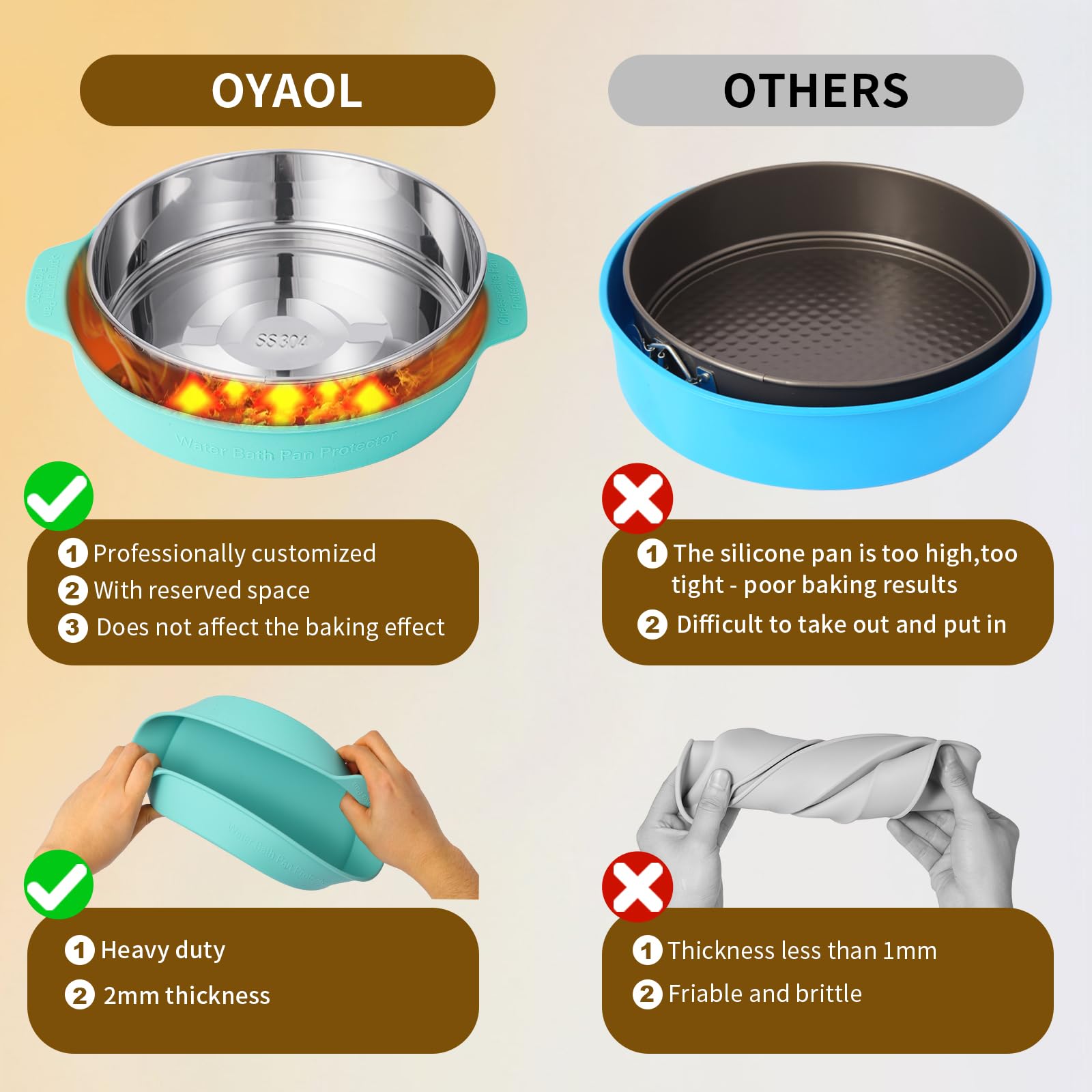 OYAOL 304 stainless steel pan showing removable bottom for easy cake release.