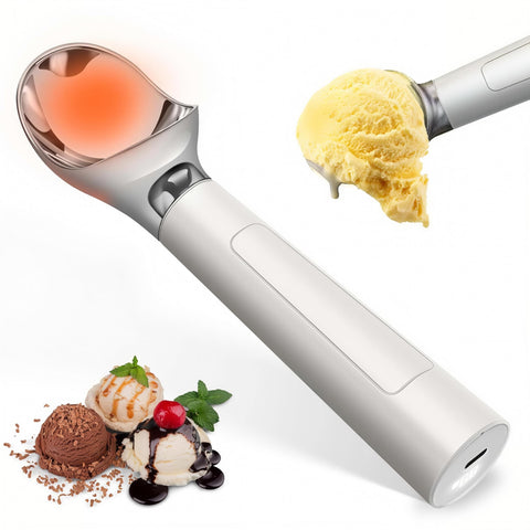 Oyeftp heated ice cream scoop with LED display enables precise temperature for serving.