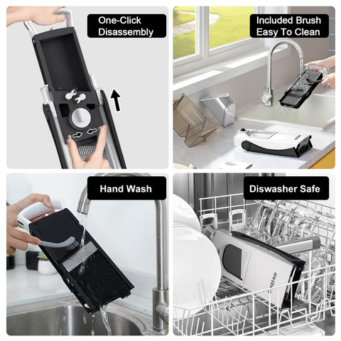 OYKEFAW compact foldable mandoline with peeler and brush for storage
