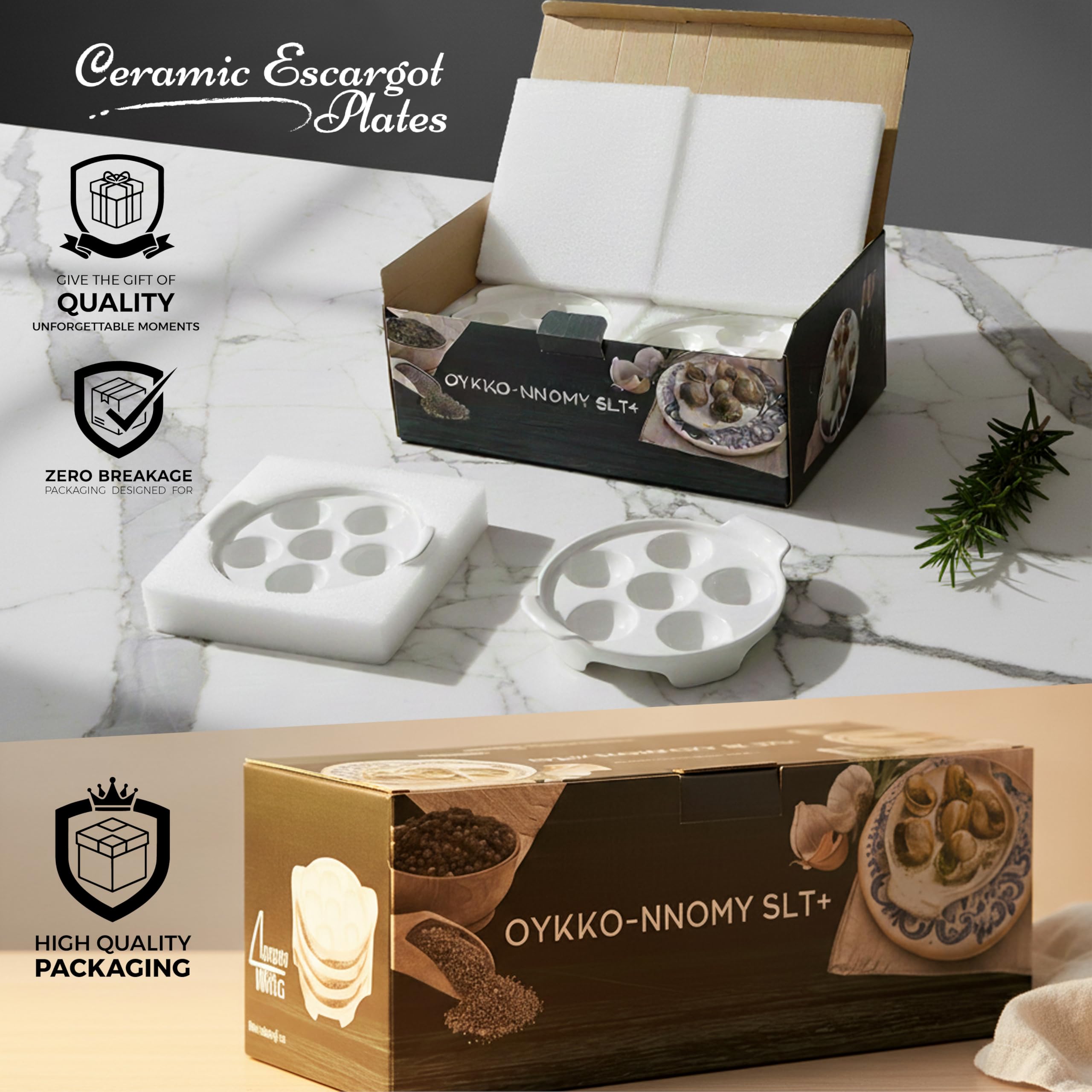 OYKKO-NNOMY SLT+ oven-safe ceramic escargot dish ready for baking in the oven.