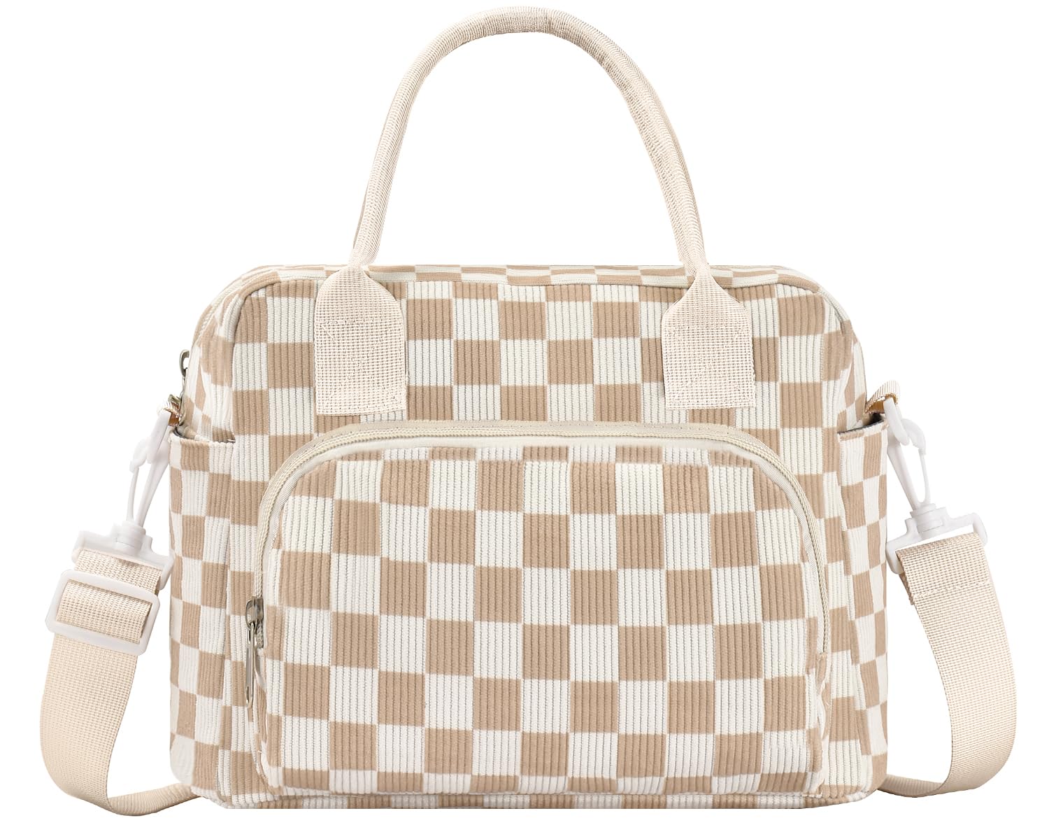 OYLOLA lunch bag with corduroy beige plaid exterior for daily style