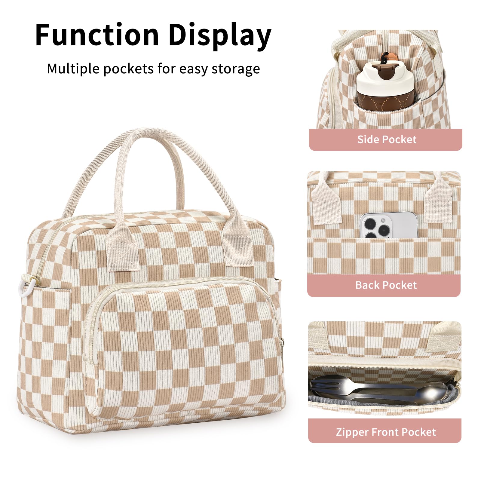 Beige-brown plaid pattern adds a playful touch to outfits