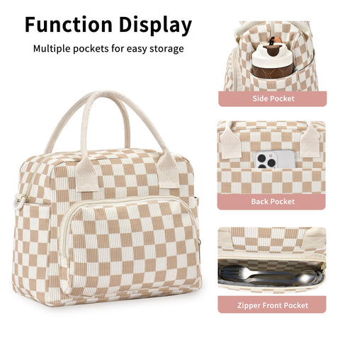 Beige-brown plaid pattern adds a playful touch to outfits