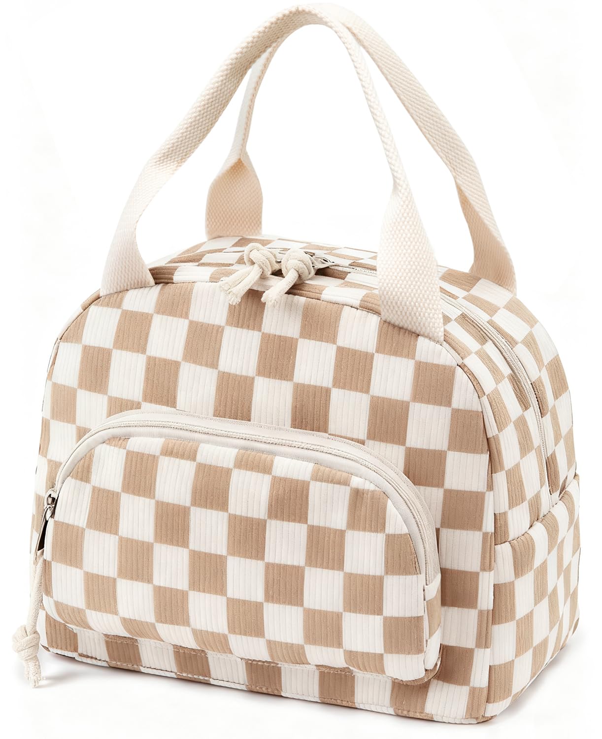 OYLOLA plaid lunch bag in beige brown keeps meals warm for work or school