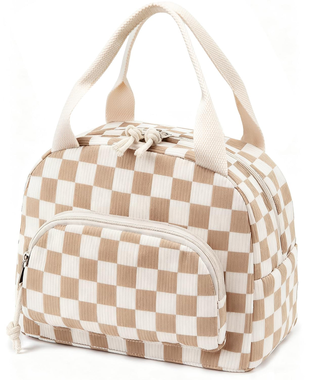 OYLOLA plaid lunch bag in beige brown keeps meals warm for work or school