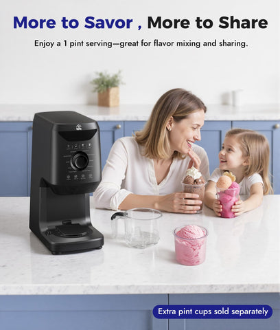 OYLUS mix-in capability demonstrates adding chocolate and fruit for layered treats.