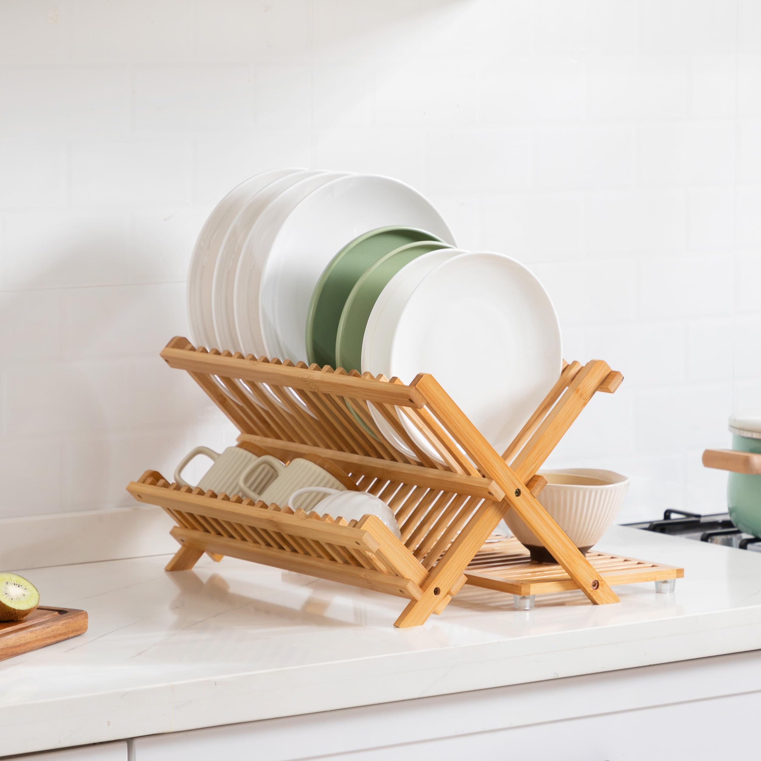 Oyydecor bamboo dish drying rack helps dishware organization for daily use