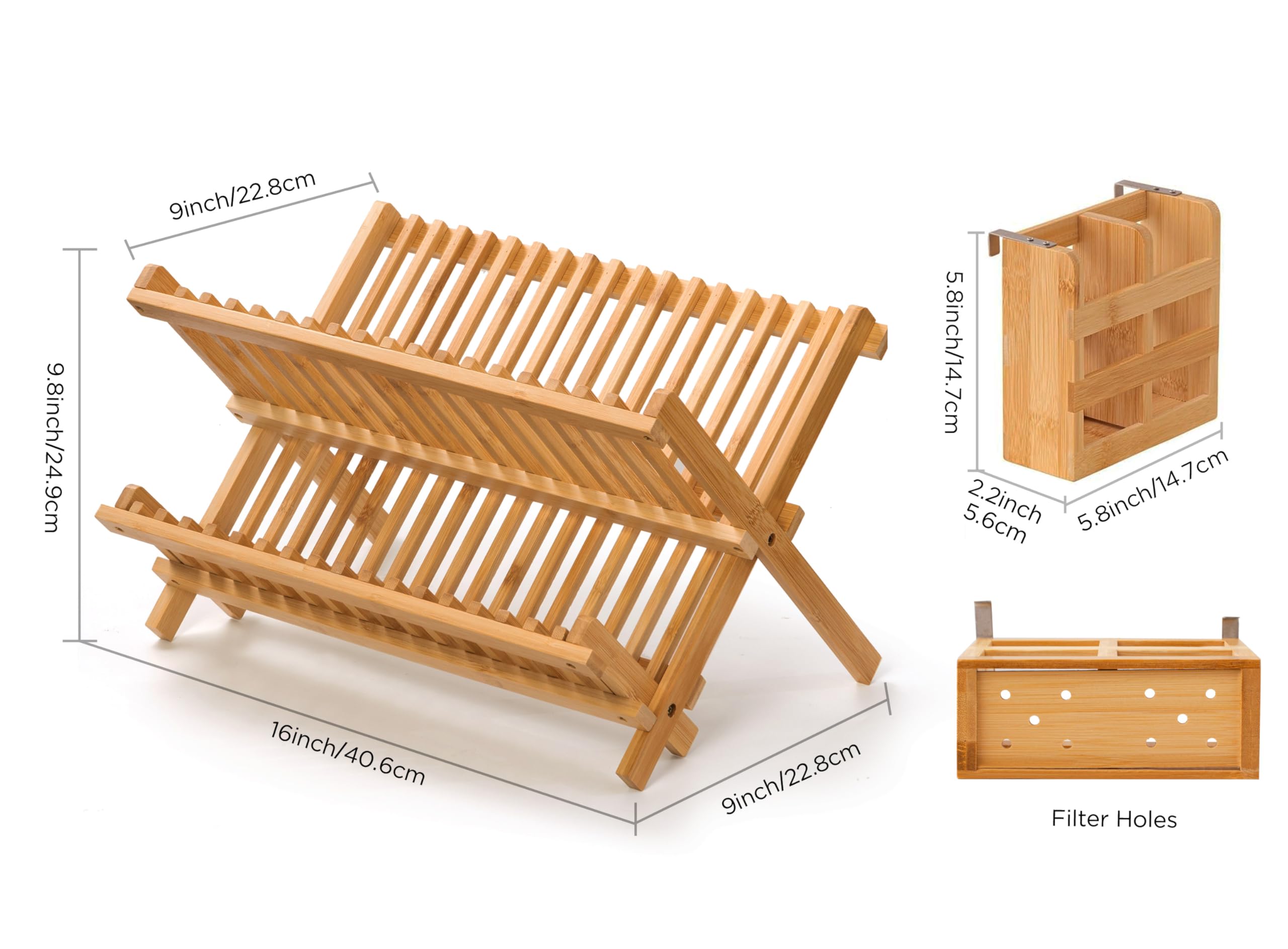 Oyydecor bamboo rack side tier stores cups and bowls neatly after washing.