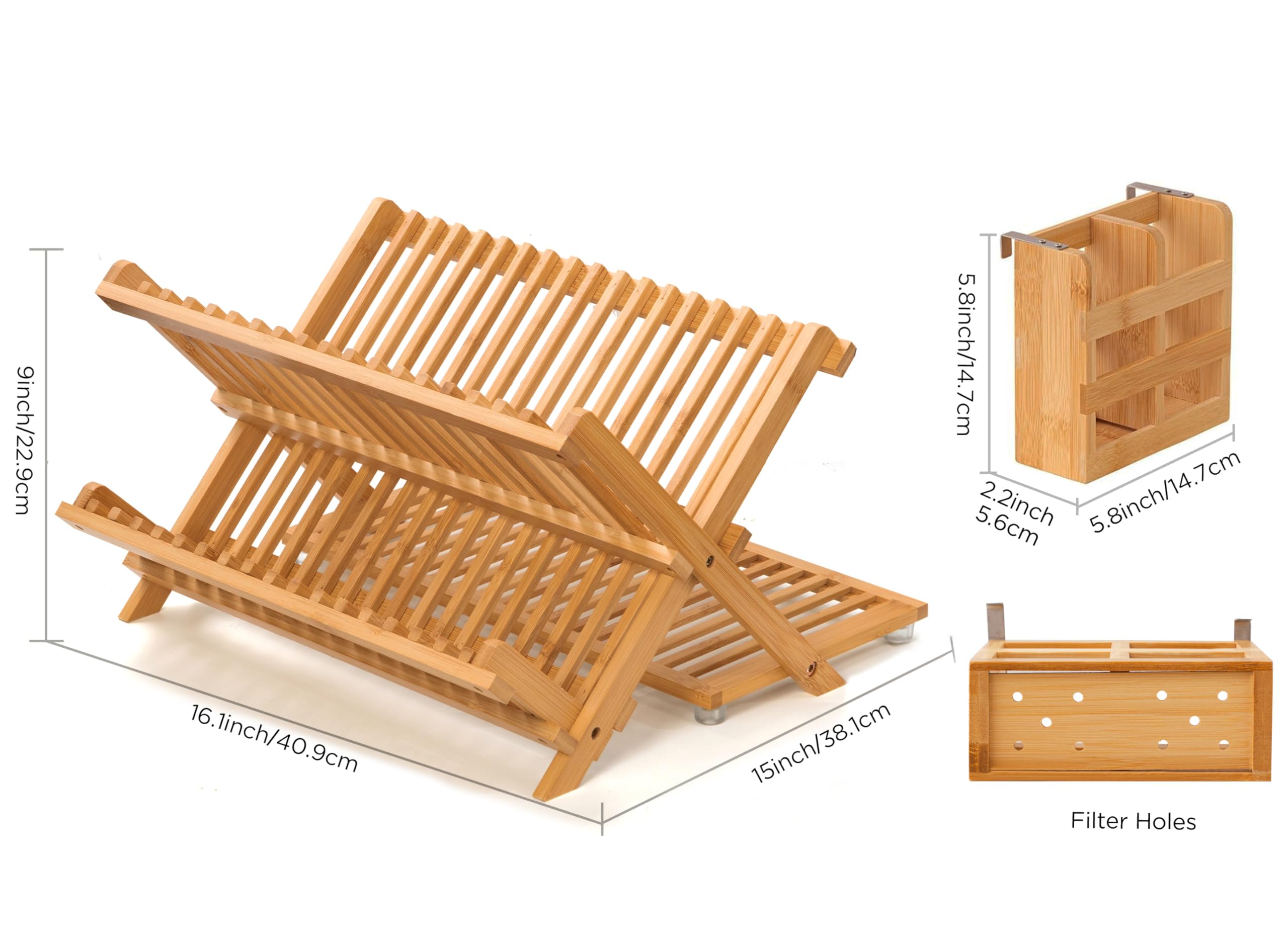 Oyydecor bamboo dish drying rack side tiers keep cups and bowls organized and dry