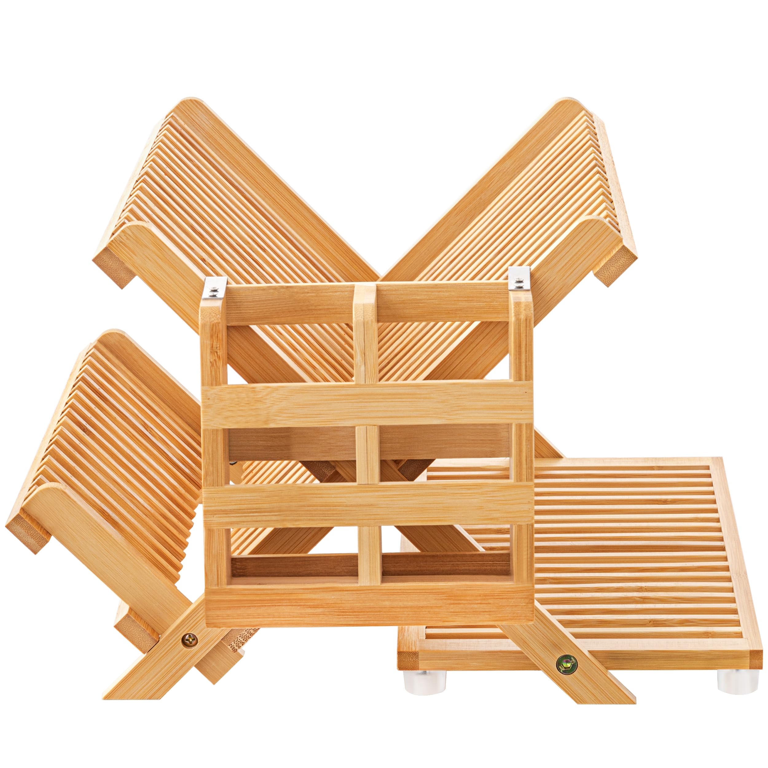Oyydecor bamboo dish drying rack top tier ready for large plate loads after meals