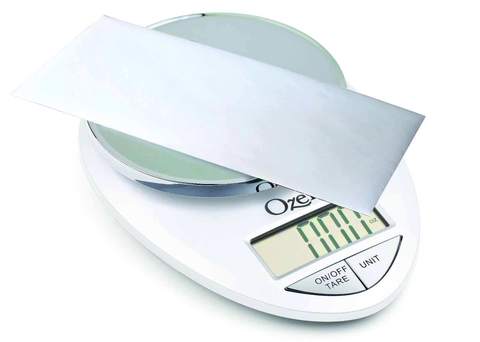 Ozeri Pro Digital Kitchen Scale chrome batteries included for quick setup.