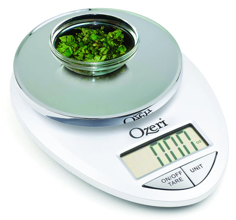 Ozeri Pro Digital Kitchen Scale chrome large LCD for easy reading.