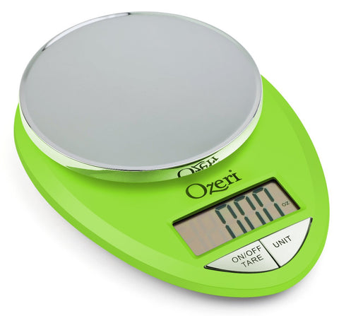 Ozeri Pro Digital Scale with three-minute auto-off to save battery.