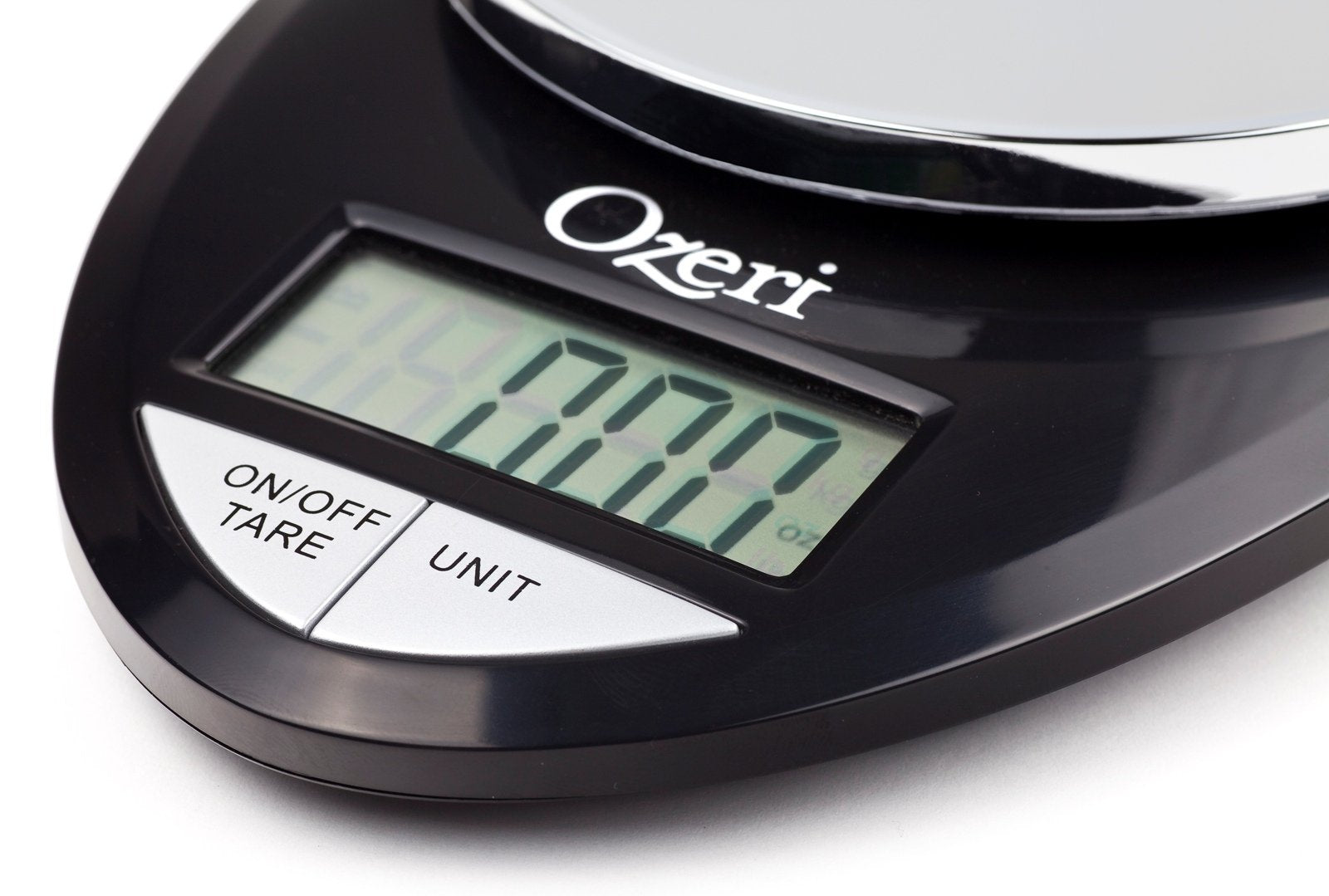 Ozeri Pro Digital Scale chrome base design adds modern kitchen aesthetics