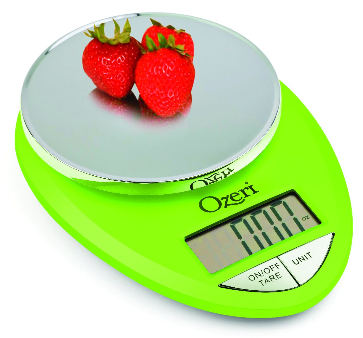 Ozeri Pro Digital Scale with chrome platform for precise ingredient measurements.