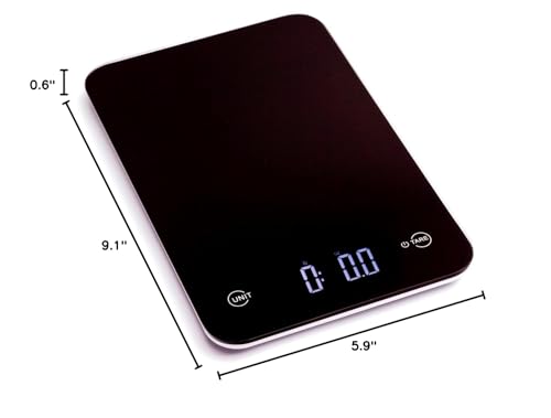 Ozeri Touch’s elegant black tempered glass complements modern kitchens.