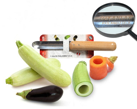 Seed remover feature in Özkanlar corer demonstrated on cucumber cores.
