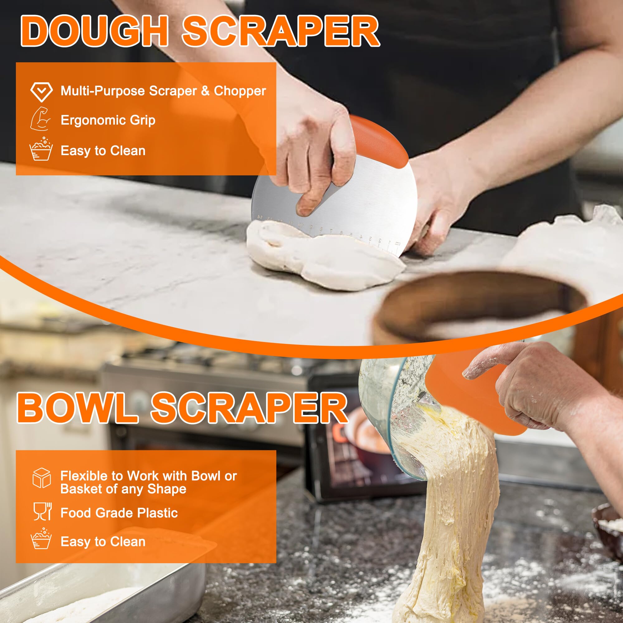 OZLOOK bowl scraper for easy mixing and cleanup.