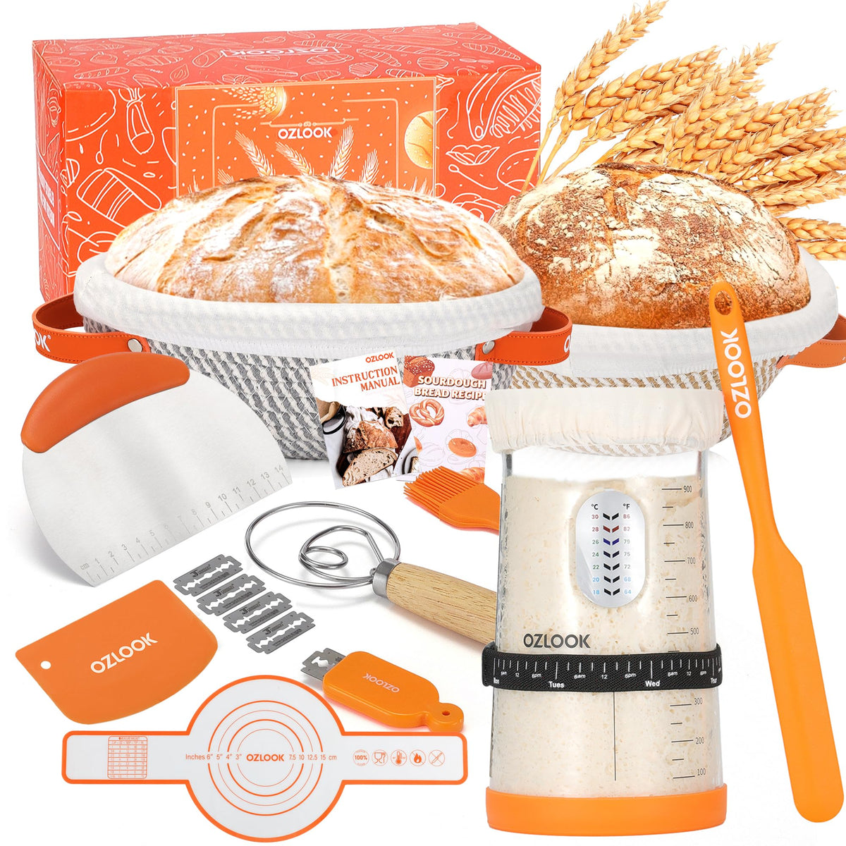 OZLOOK round banneton 9-inch for even fermentation and attractive patterns.
