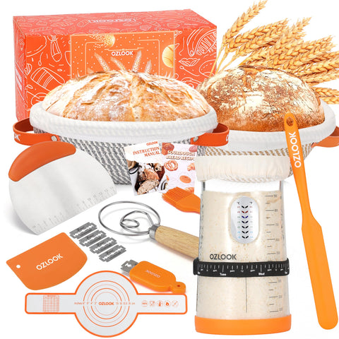 OZLOOK round banneton 9-inch for even fermentation and attractive patterns.