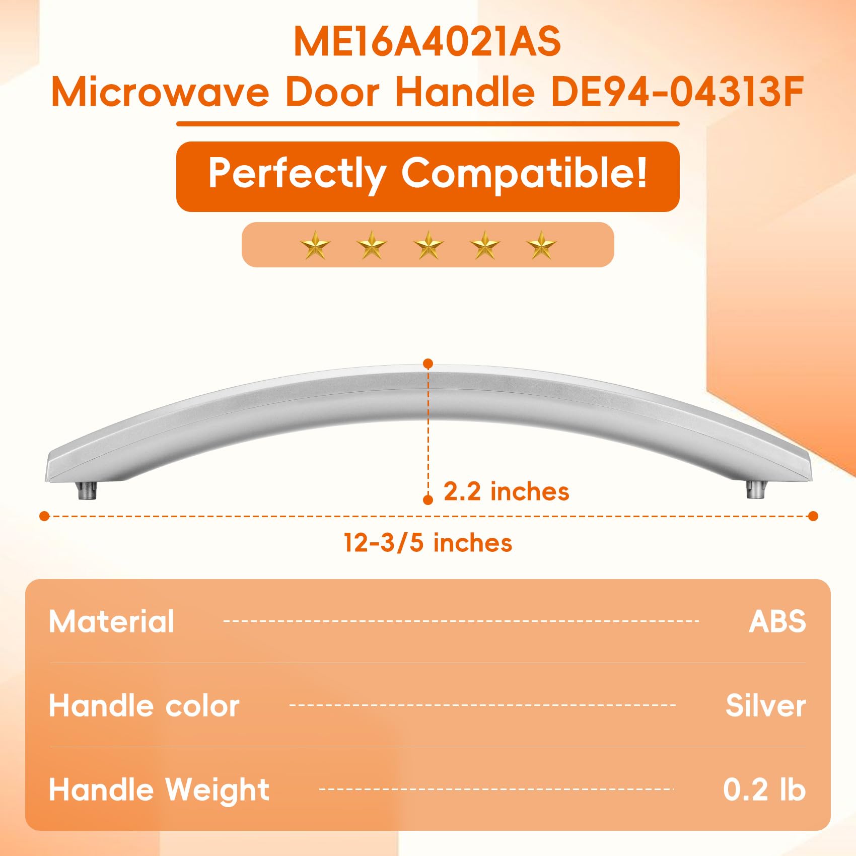 P Polerden ME16A4021AS microwave door handle back view, rust-resistant plating detail.