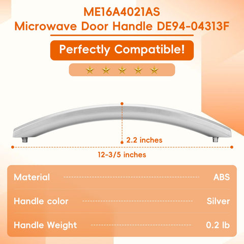 P Polerden ME16A4021AS microwave door handle back view, rust-resistant plating detail.