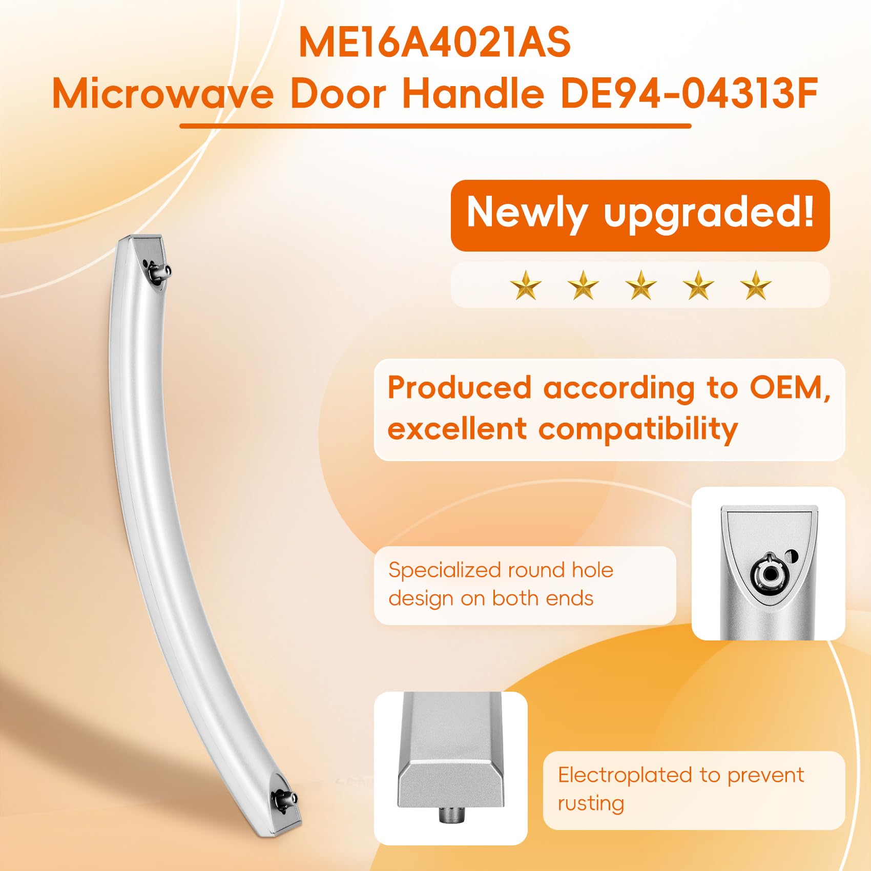 P Polerden ME16A4021AS microwave door handle side view, ergonomic grip for easy use.