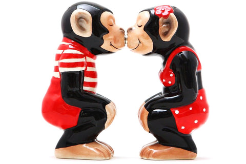 Pacific Giftware boy and girl chimps kissing salt and pepper shaker set, charming kitchen decor and gift idea