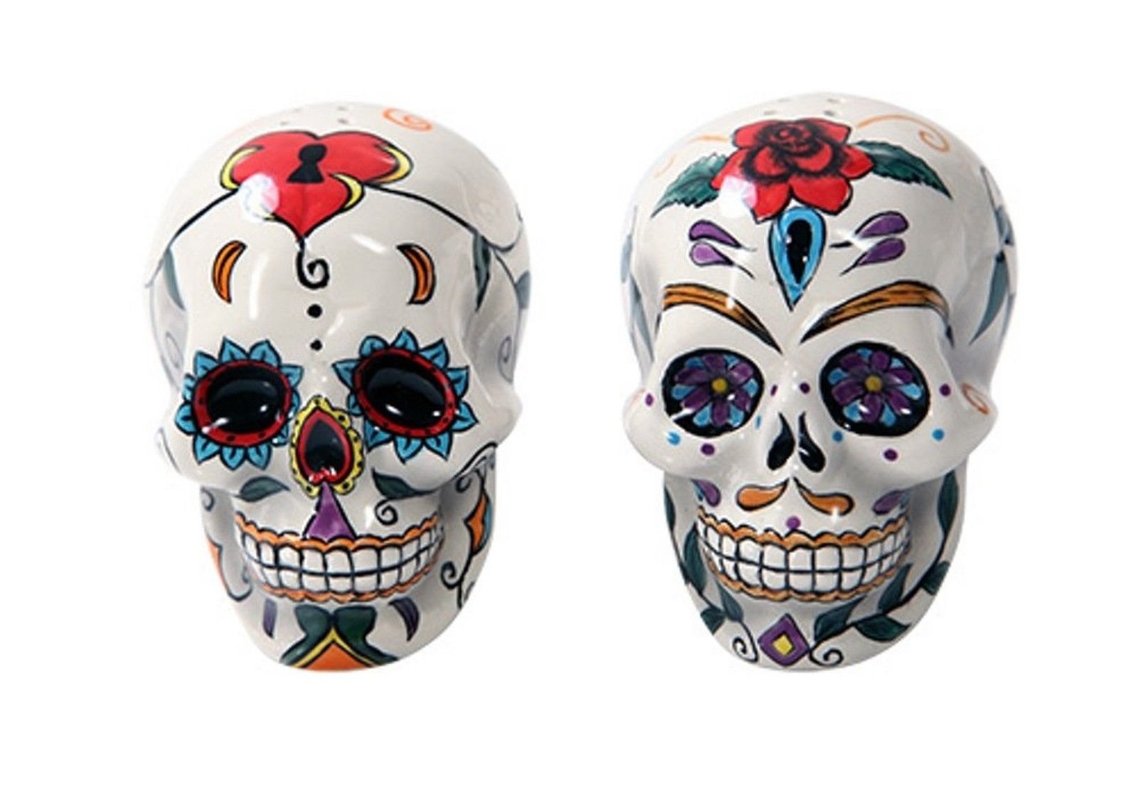 Pacific Giftware Day of the Dead skulls salt pepper shakers for festive table decor
