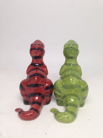 Pacific Giftware ceramic dinosaur shakers with magnetic caps for secure storage.