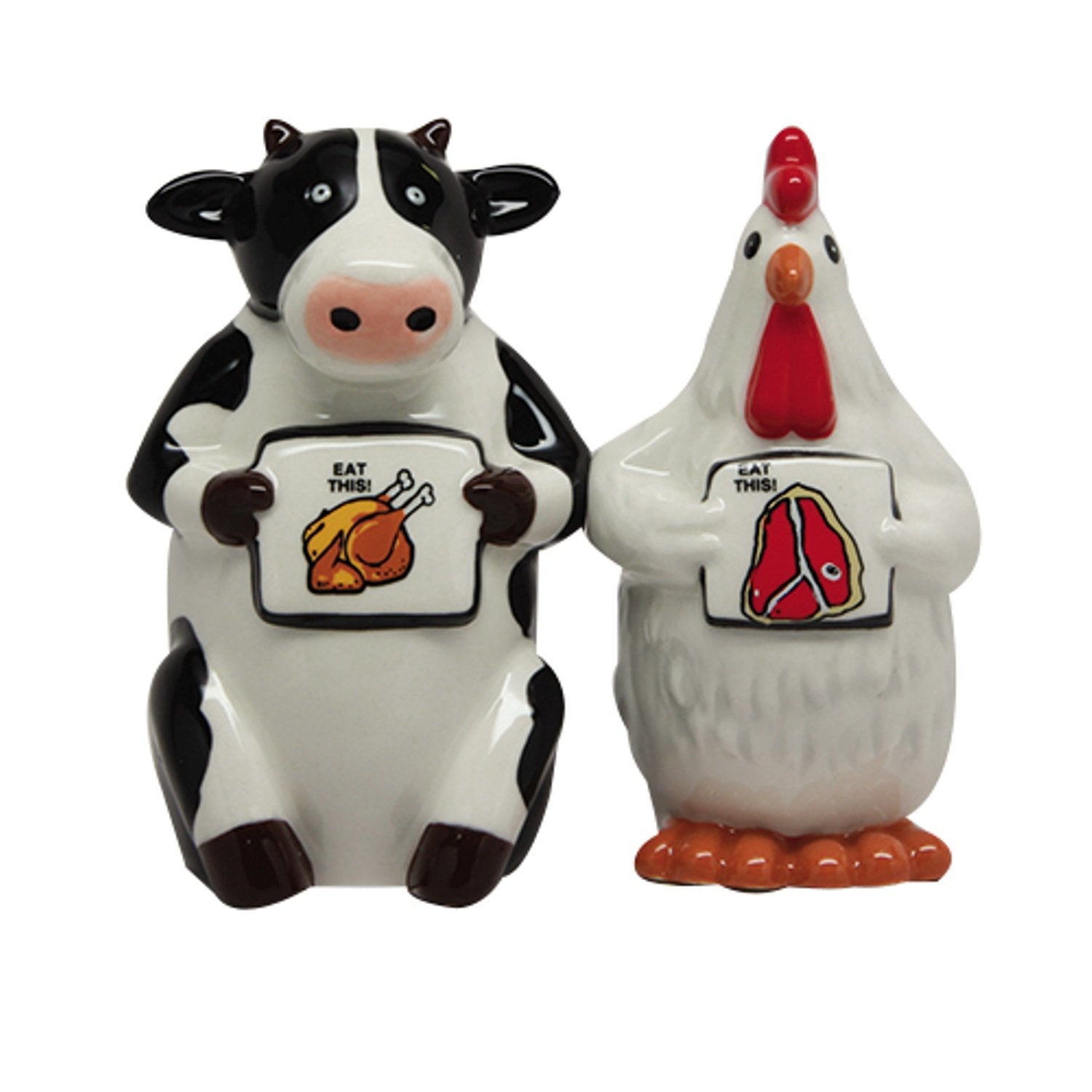 Pacific Giftware salt and pepper shaker set with chicken and beef motifs for kitchen decor and seasoning