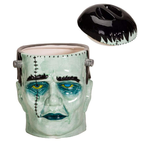 Lid close-up of Pacific Giftware Frankenstein jar, airtight seal preserves freshness